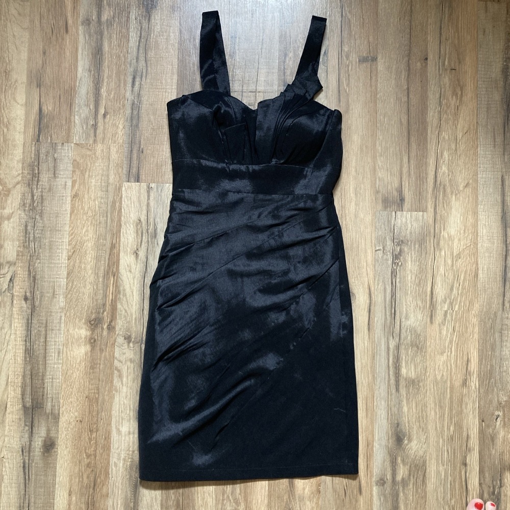 Dave & Johnny Black Dress Formal Cocktail Prom Wedding Short Size 1 / 2 Ruched